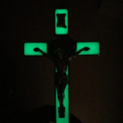 St. Benedict Wall Crucifix - Exorcism Cross - Blessed - 7.5" White Fluorescent | Catholically