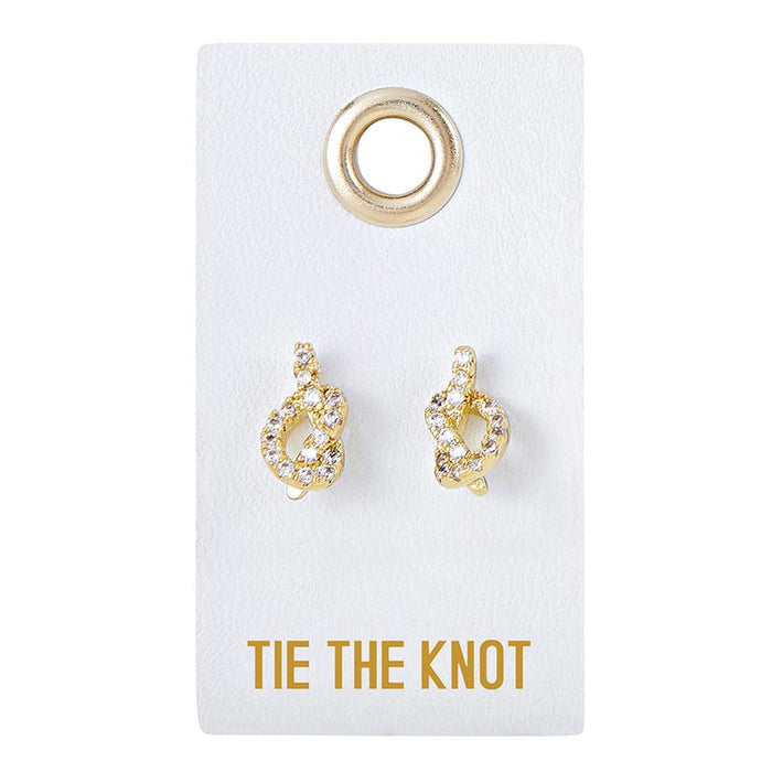 Crystal knot stud earrings on a Tie the Knot card