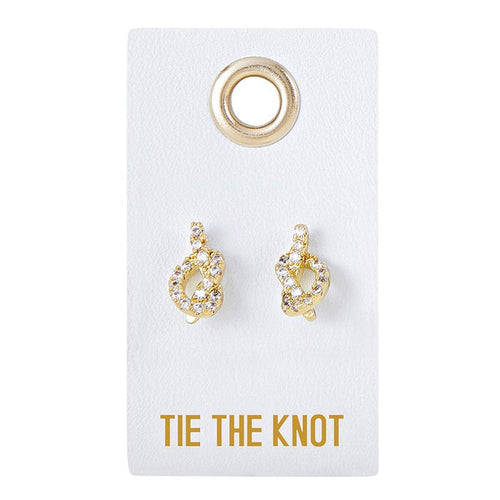Crystal knot stud earrings on a Tie the Knot card