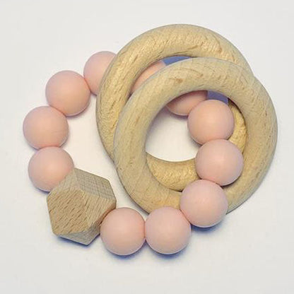 Sugar + Maple Silicone with Beechwood Teether - Rings Pink