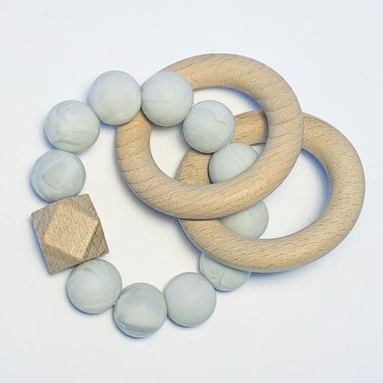Sugar + Maple Silicone with Beechwood Teether - Rings Grey