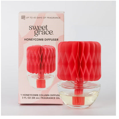 Red paper honeycomb Sweet Grace diffuser beside its box