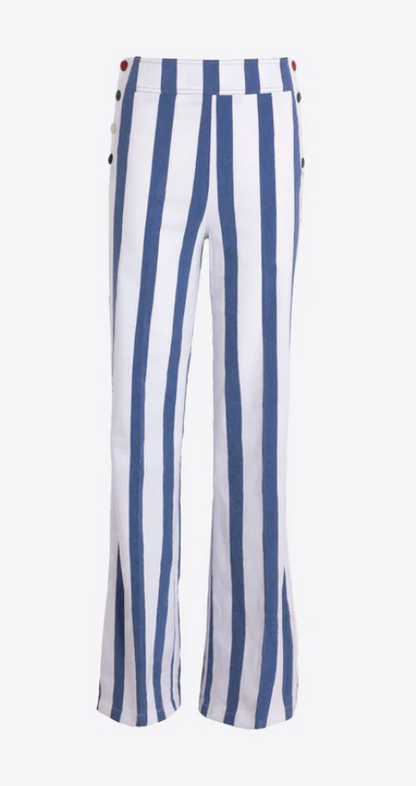 TEODORA BLUE & WHITE STRIPED TROUSERS W/BUTTONS