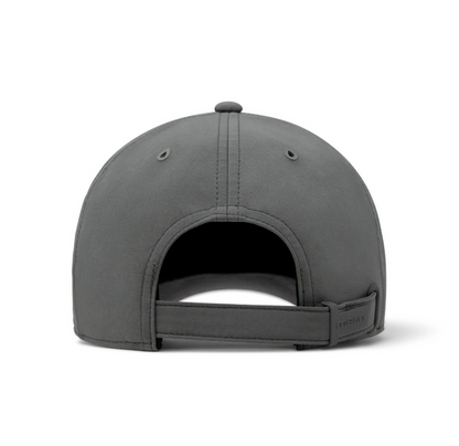 Back of a pewter gray melin cap with an adjustable strap