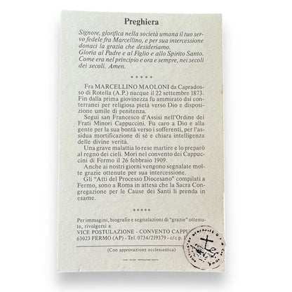 The Servant of God Fra Marcellino da Capradosso OFM Relic Card | Catholically