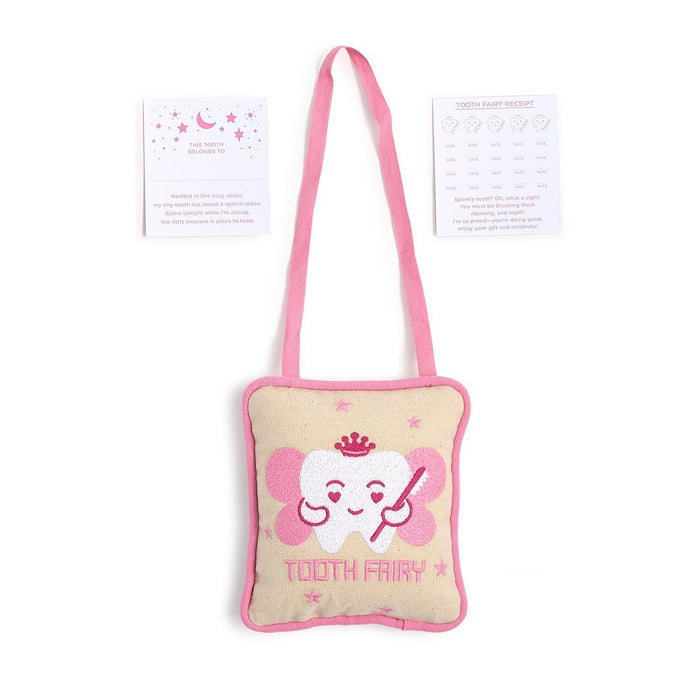 Pink tooth fairy pillow with its note cards