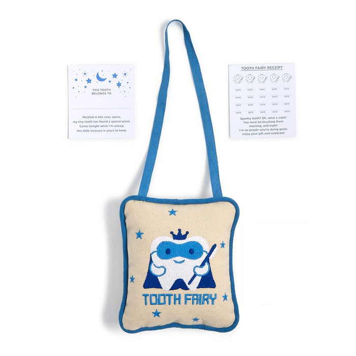 Blue tooth fairy pillow with its note cards