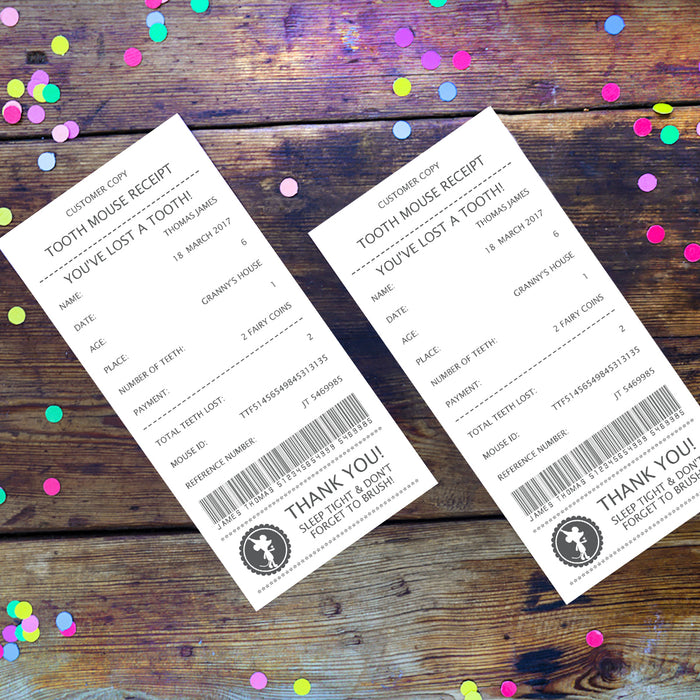 Tooth Mouse Official Certificate and Customer Receipt for Boys