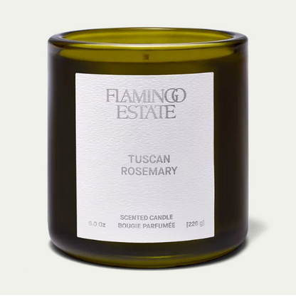 Flamingo Estate Tuscan Rosemary candle in a green glass vessel