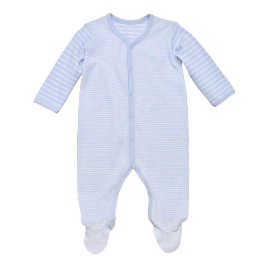 Under The Nile Organic Cotton Snap Front Footie with Mitts - Blue Stripe Product