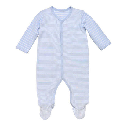 Under The Nile Organic Cotton Snap Front Footie with Mitts - Blue Stripe Product