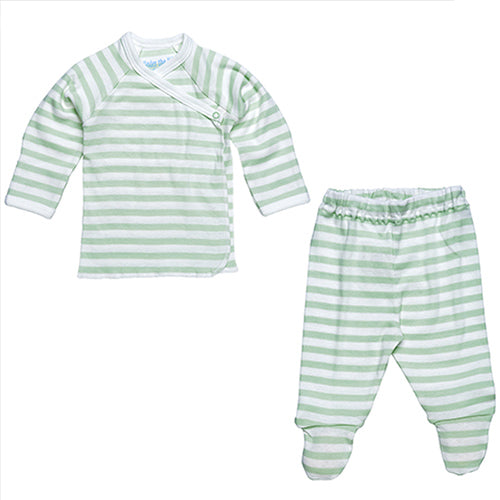 Under The Nile Side Snap Layette Set - Sage/Off White Stripe-1