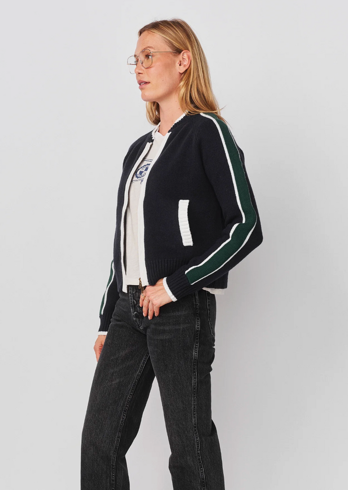 VARSITY SWEATER JACKET W/ 2 WAY ZIPPER