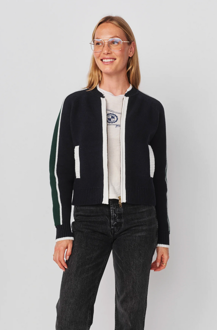 VARSITY SWEATER JACKET W/ 2 WAY ZIPPER