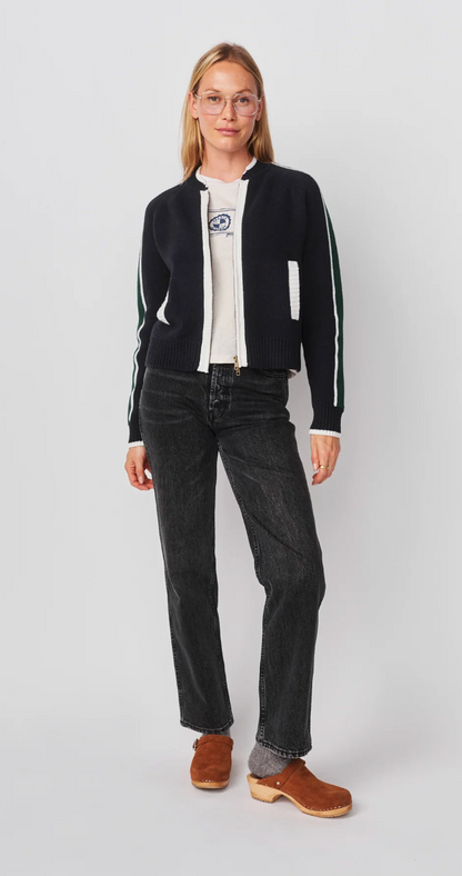 VARSITY SWEATER JACKET W/ 2 WAY ZIPPER