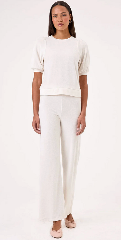 VELOUR S/S PUFF TEE IN WHITE SAND