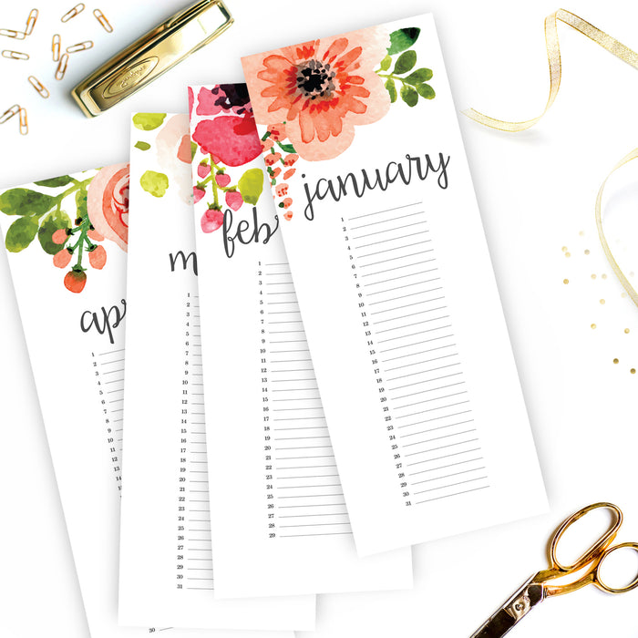 Watercolor Flowers Birthday Calendar