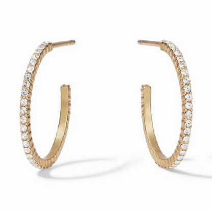 Gold hoop earrings with embedded clear crystals