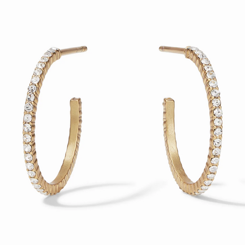 Gold hoop earrings with embedded clear crystals