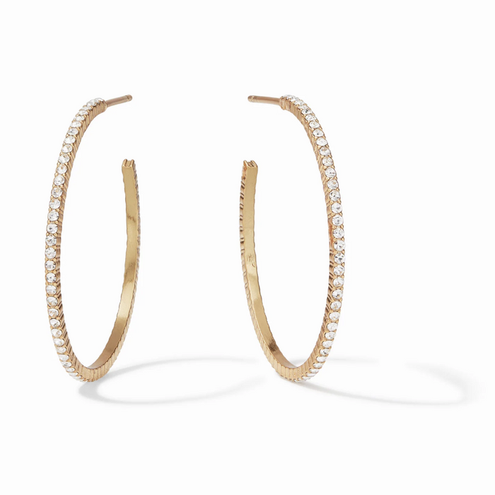Gold hoop earrings with embedded clear crystals