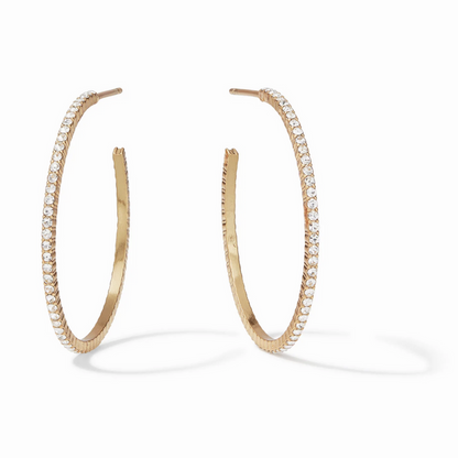 Gold hoop earrings with embedded clear crystals
