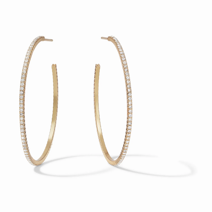 Gold hoop earrings with pavé set crystals