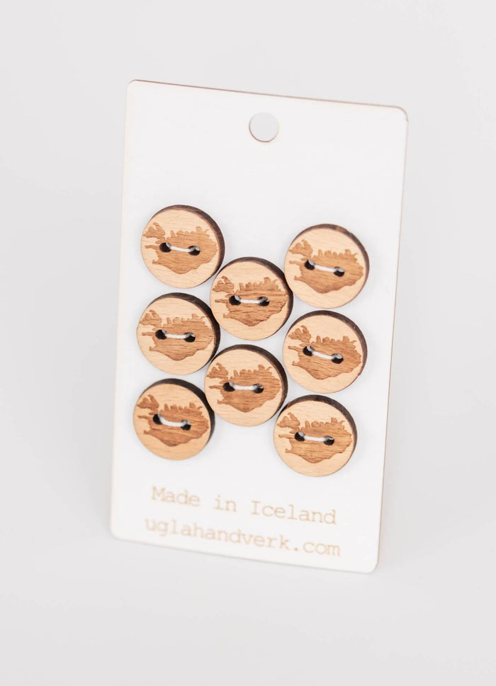 Wooden Buttons - Map of Iceland