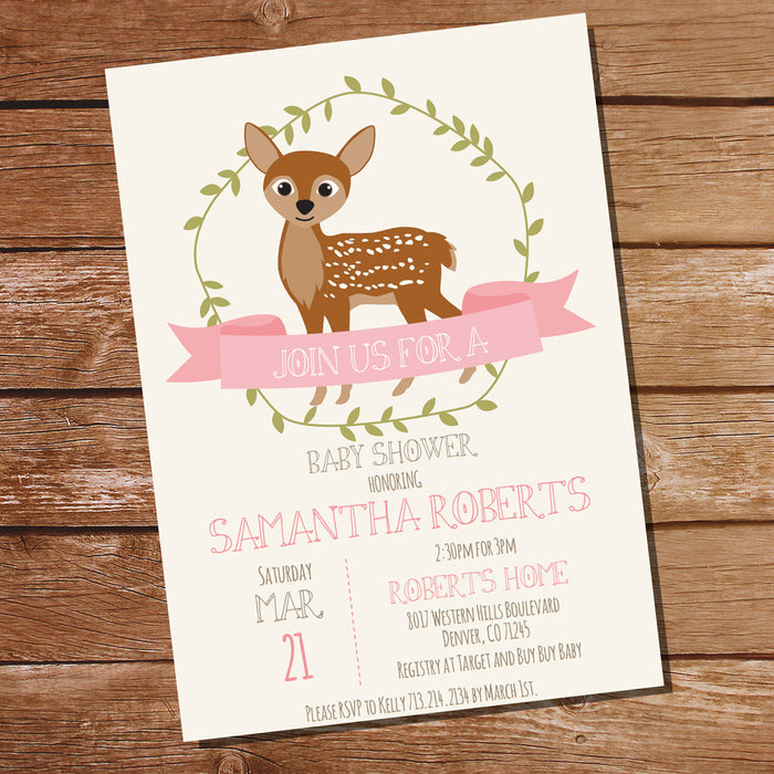 Woodland Deer Baby Shower Invitation For a Girl