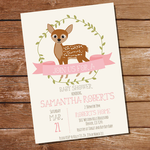 Woodland Deer Baby Shower Invitation For a Girl