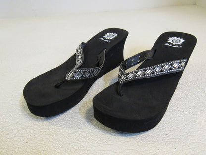 Yellow-Box-Wedge-Flip-Flop-Sandal-Embellished-Female-Adult-Size-8-Solid-432 2