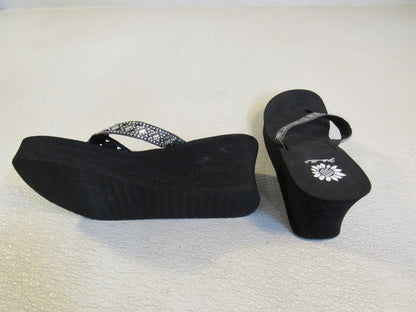 Yellow-Box-Wedge-Flip-Flop-Sandal-Embellished-Female-Adult-Size-8-Solid-432 5