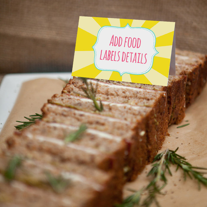 You Are My Sunshine Birthday Party Food Label Tent Cards