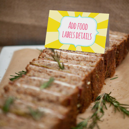 You Are My Sunshine Birthday Party Food Label Tent Cards