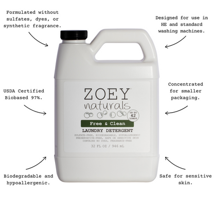 Zoet Naturals Free & Clean Laundry Detergent | Fragrance Free for Sensitive Skin, Plant Based